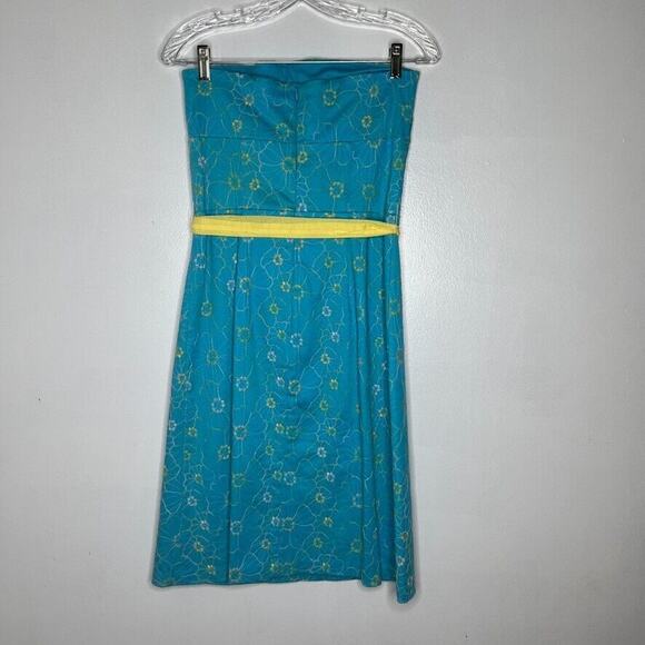 Ruth Women's Strapless Floral Embroidered Dress Size 2 Blue Yellow Bow Accent - Picture 8 of 11